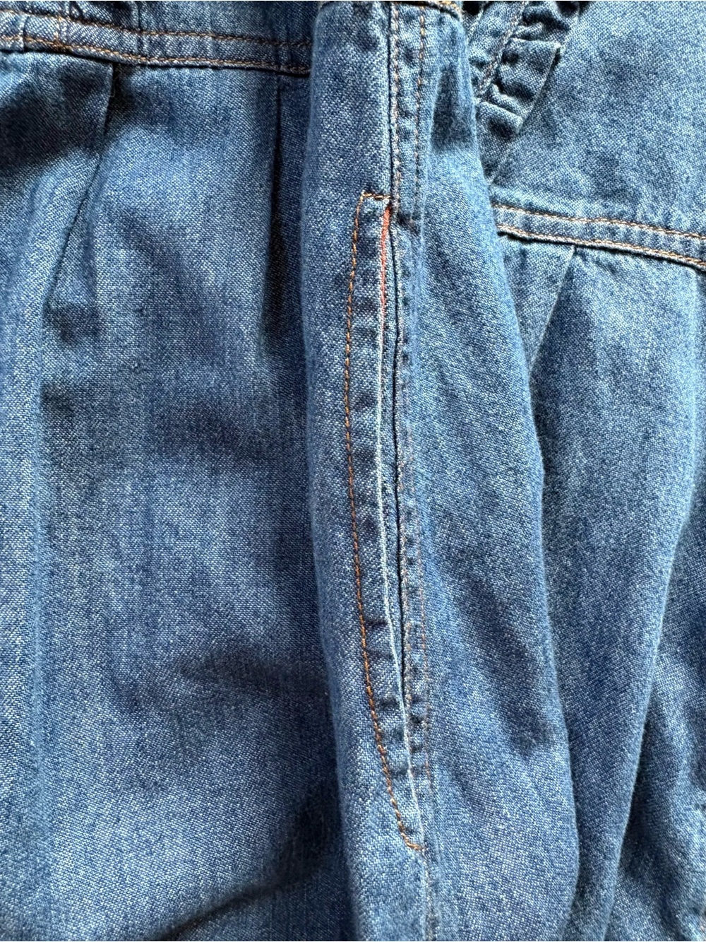 Free People Denim Chambray Smocked Ruffle Button Up Mini Dress small EUC - Picture 6 of 6